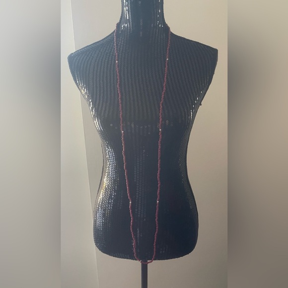 Red Glass Seed Bead Necklace 29” - Picture 2 of 6